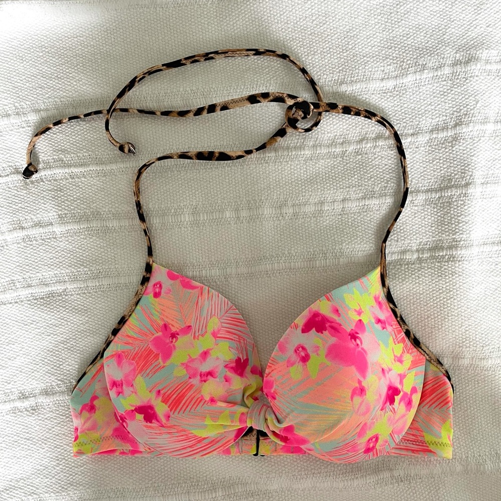 VS PINK Floral / Leopard Print Push-Up Bikini Top
